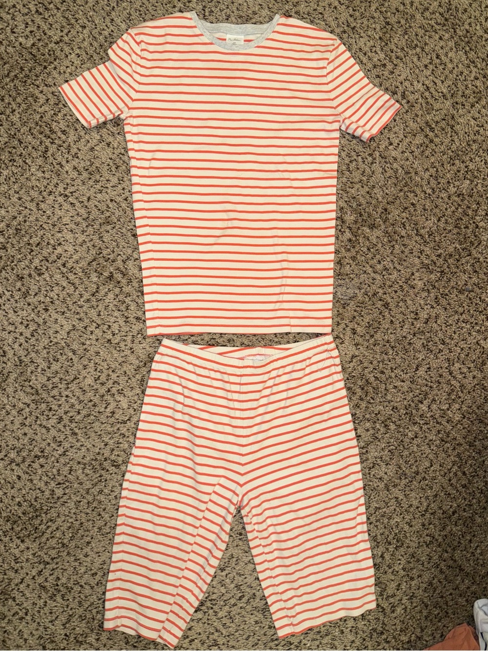 Mini Boden Coral and White Striped Short Sleeve Pajama Set